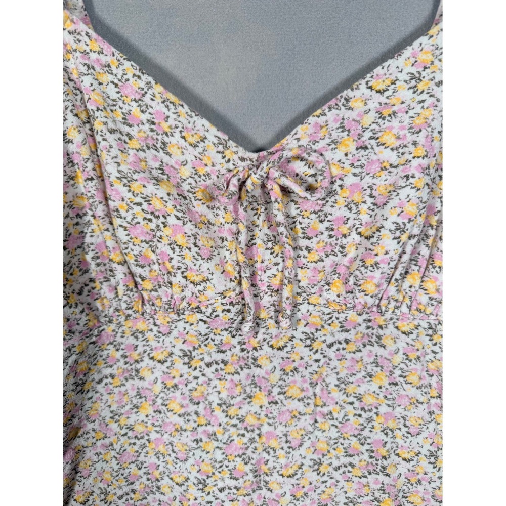 Wild Fable Floral Puff Sleeve Mini Dress Pink Yellow Cutout Back Size M - Picture 4 of 7